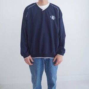 Vintage Navy Embroidered LRL Nylon V-Neck Nylon Golf Windbreaker Jacket XL